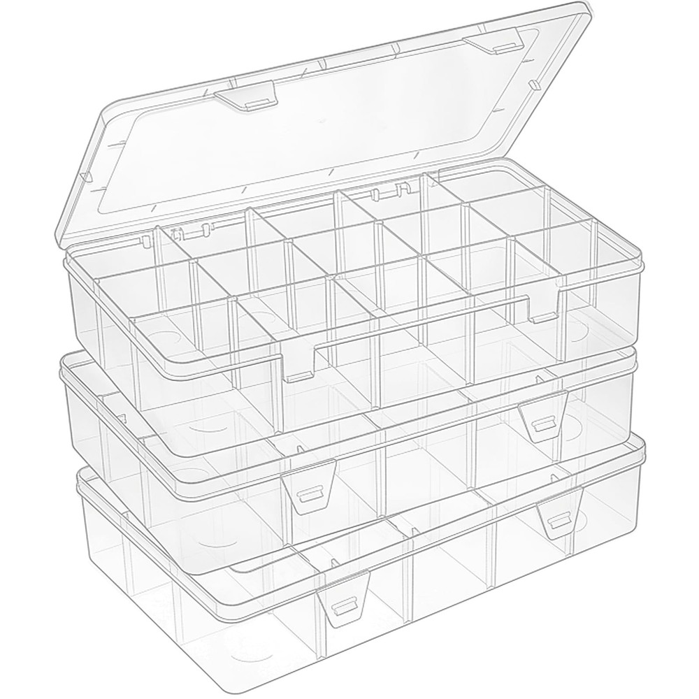 3 Pack 15 Grids Large Plastic Storage Organizer Box,15 Compartments with