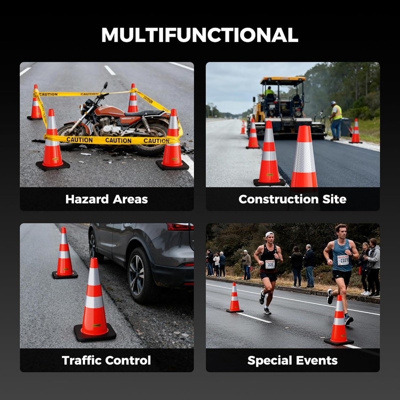 PVC Traffic Cones Reflective Collars Durable Stackable Weather Resistant Safety