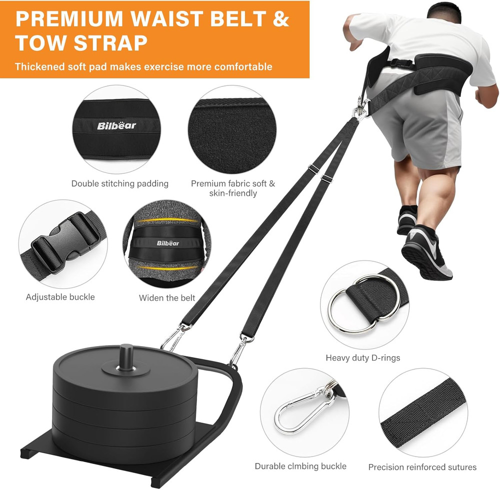 Sled Pulling Belt,Adjustable Sled Training Waist Belt, Belt for Pulling with 2 P