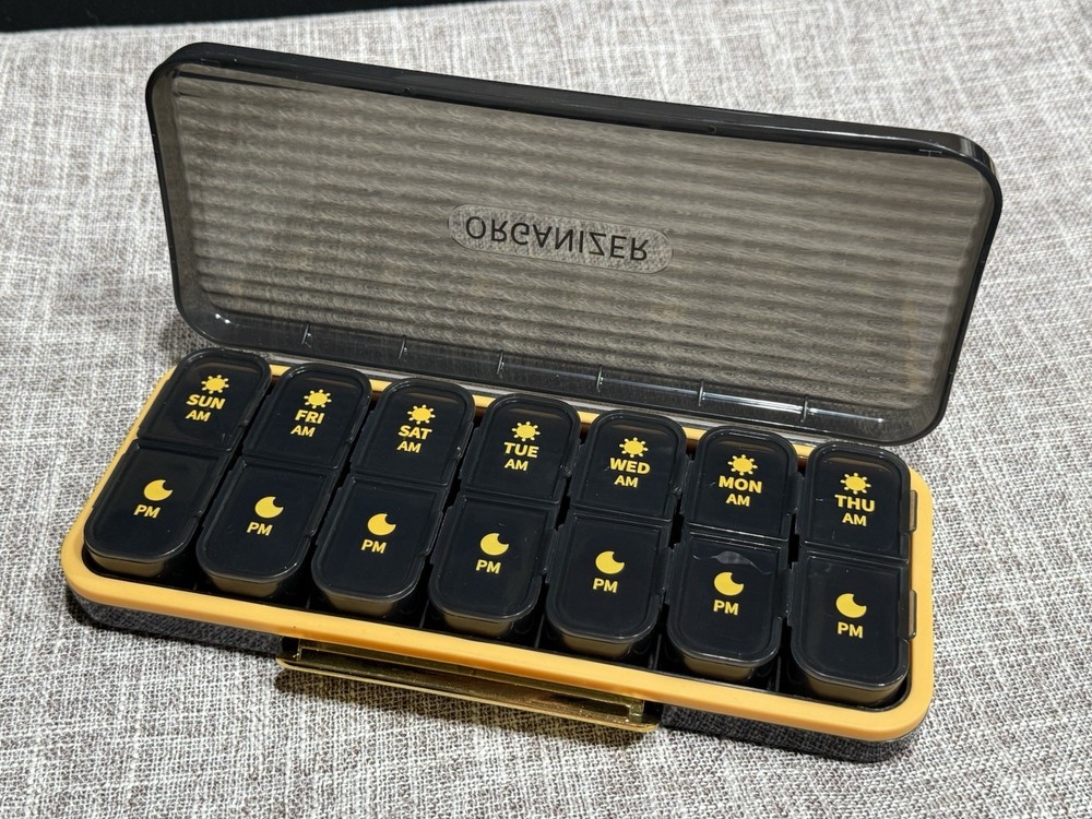 Weekly Pill Box Organizer Black/Gold