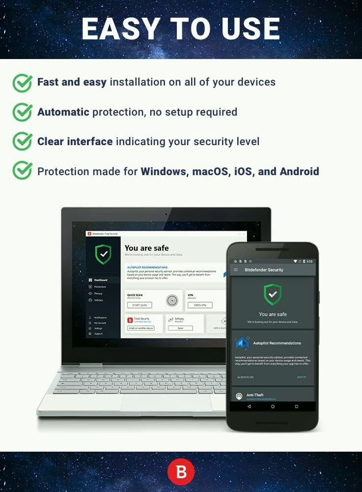 Bitdefender Total Security 2025 | 1 Year | 1-10 Devices | Windows Mac Android