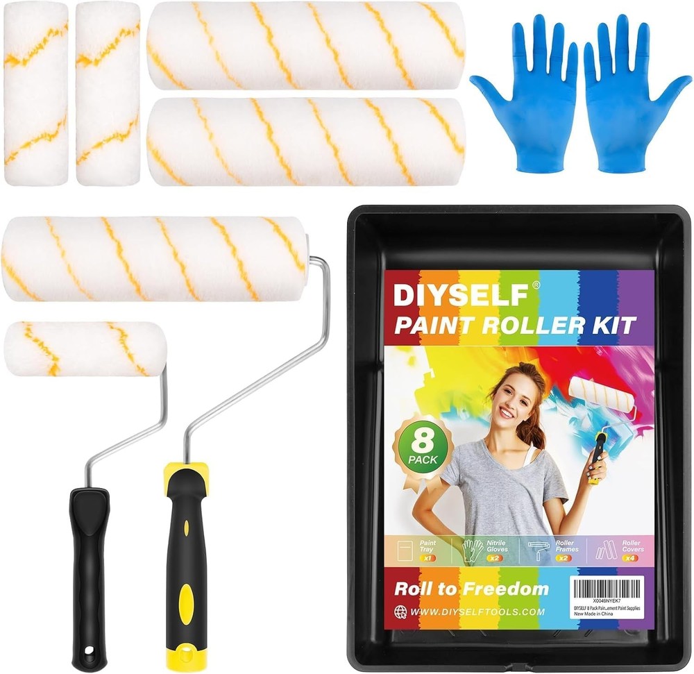 DIYSELF Paint Roller Kit,Paint Kit for House Painting Includes Paint Roller Brus