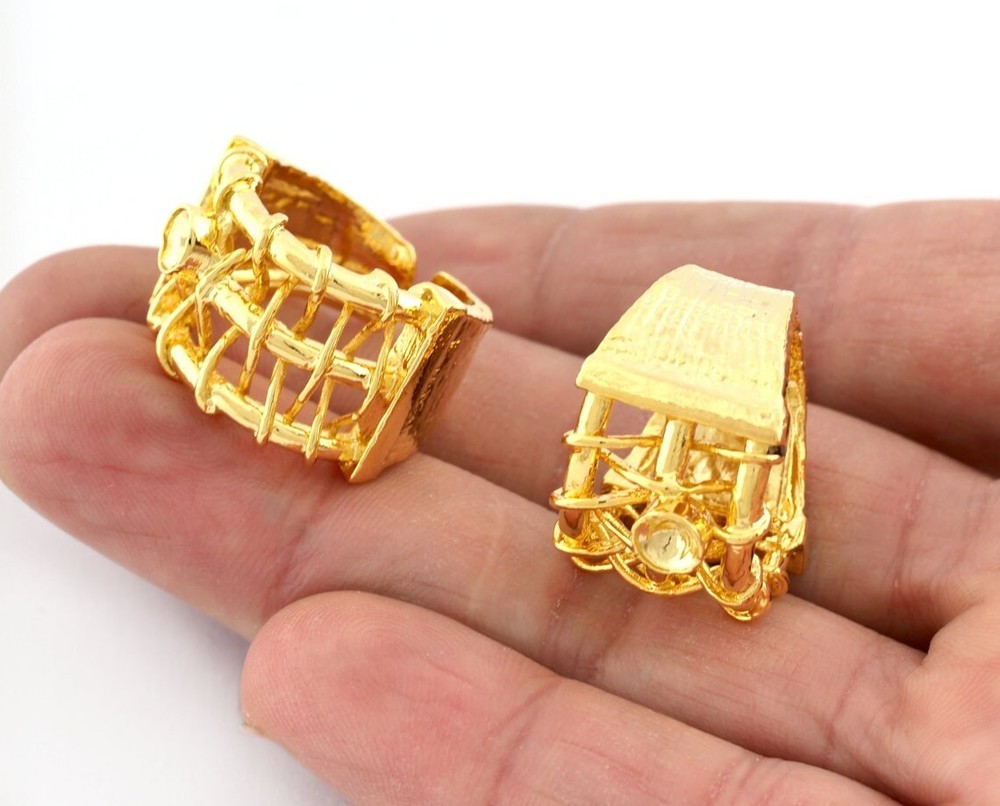 Wire Ring Adjustable Ring Setting - Shiny Gold Plated Brass 8US size 3018