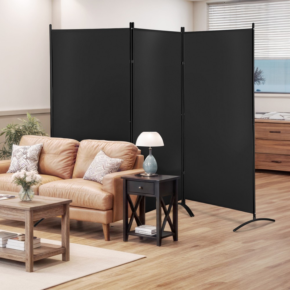 3 Panel Room Divider Black Folding Privacy Panel Screens for Office Separation