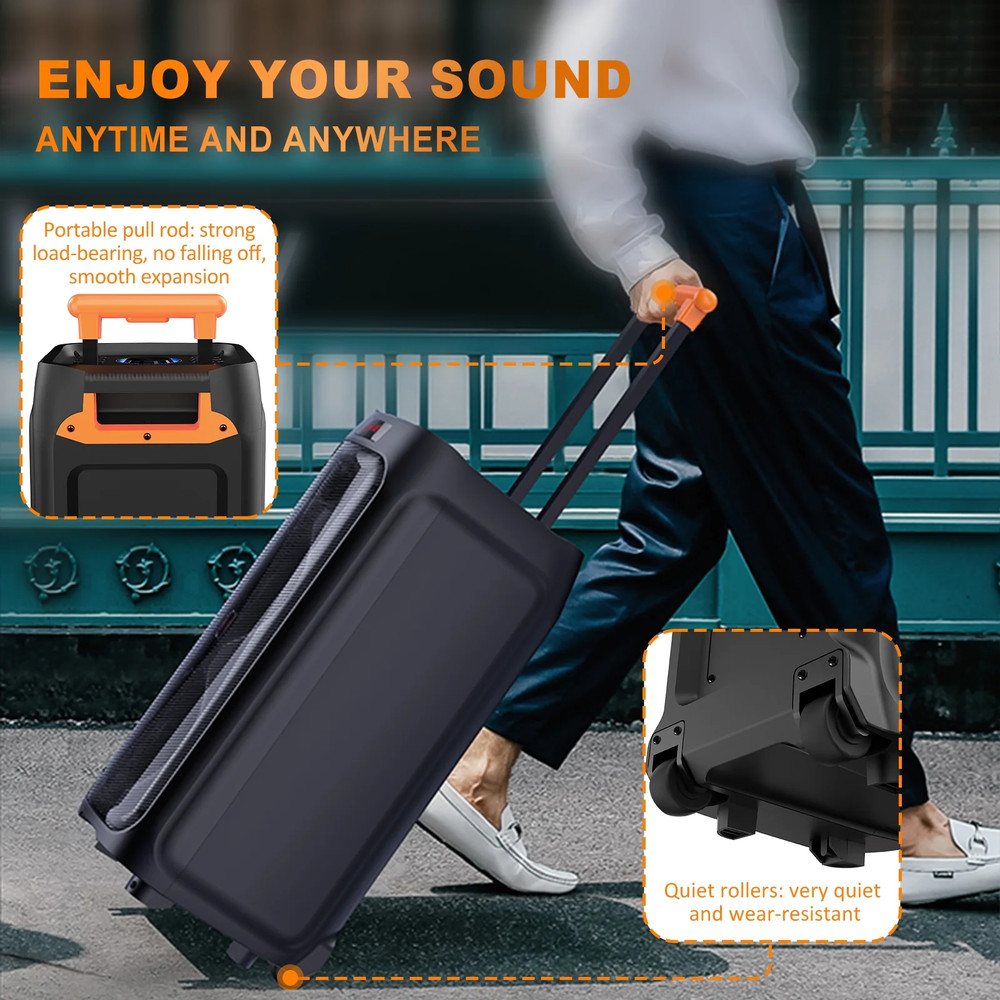 KARAOKE MACHINE 2 Microphone Wheels Trolley Bar Subwoofer Bluetooth Speaker