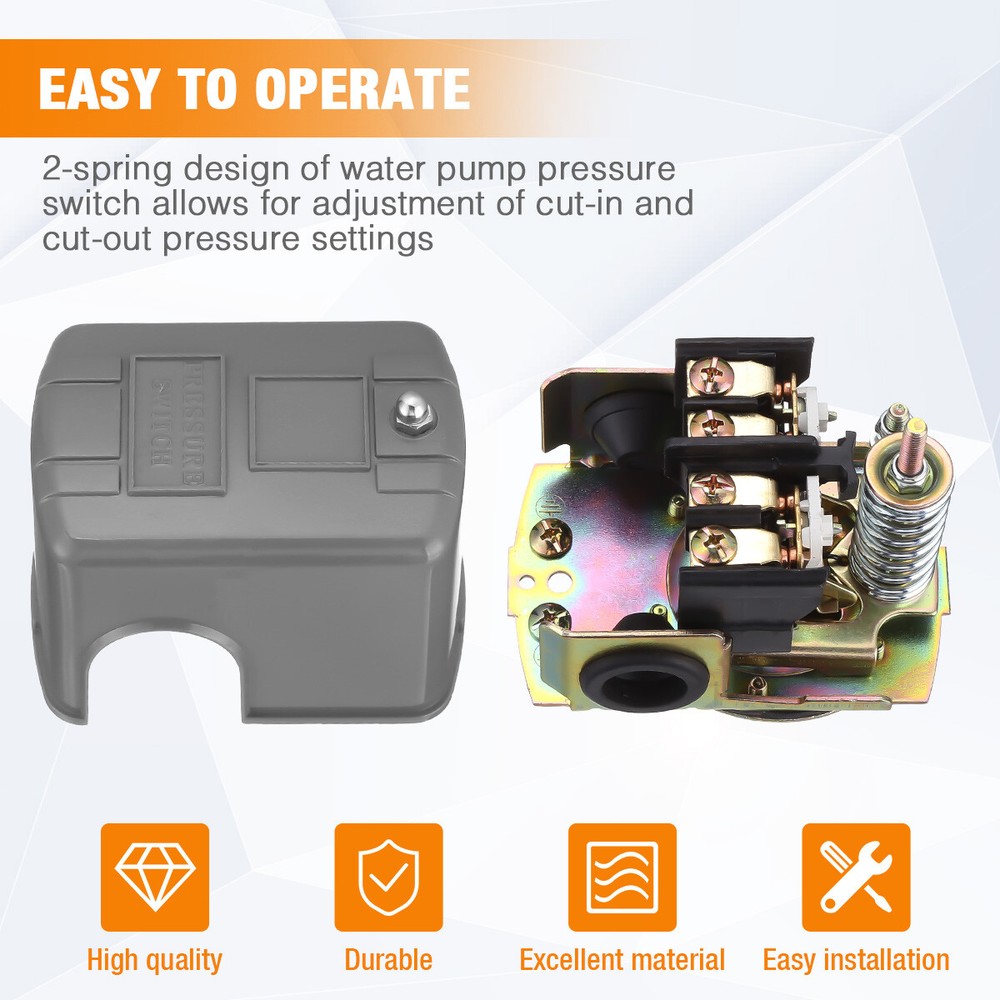 40-60 PSI Adjustable Well/Water Pump Pressure Control Switch Double Spring Pole