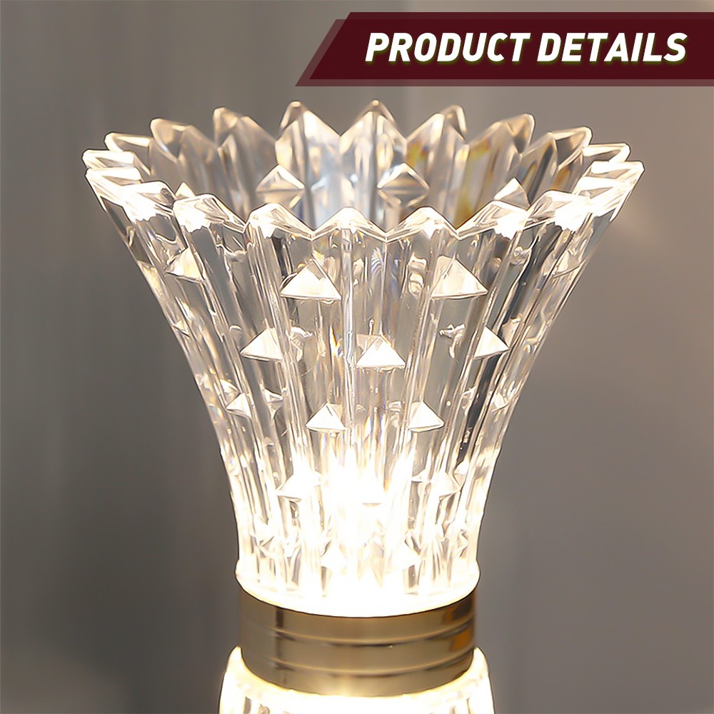 LED Crystal Table Lamp Vase Night Light Touch Dimmable Atmosphere Bedside Gift