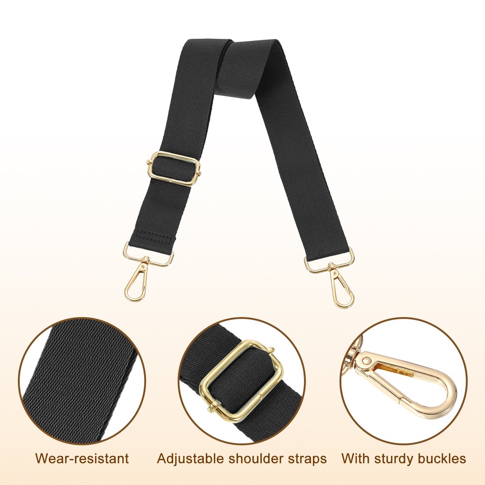 3.8cm Wide Shoulder Strap, Black, Light Gold Pull Core Buckle