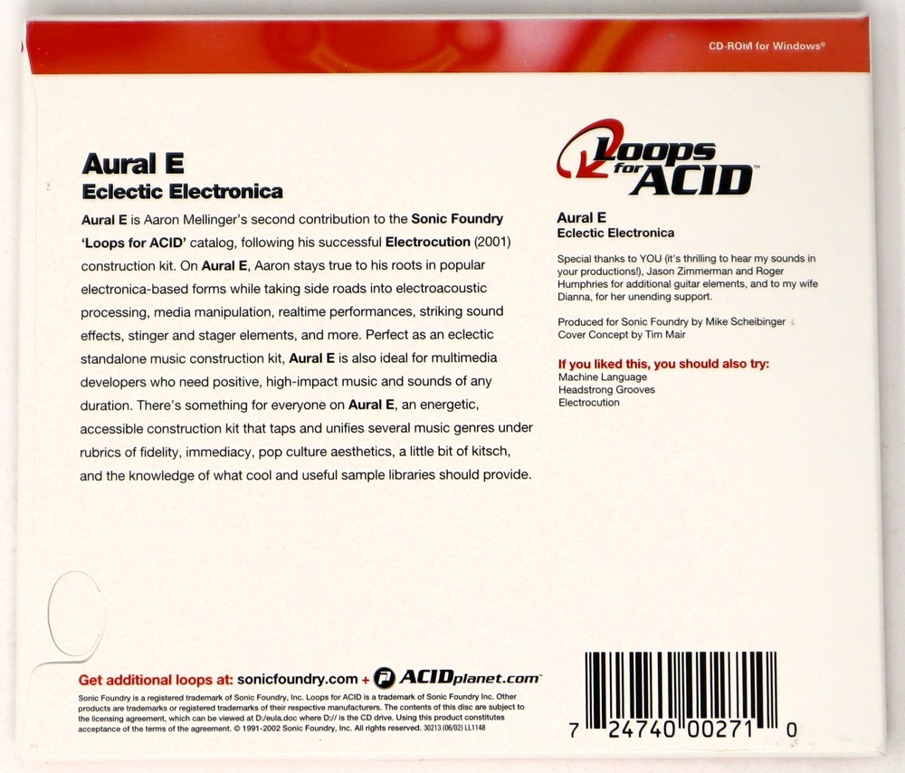 Sonic Foundry Eclectic Electronica Loops For Acid Loops Library/Sampling CD