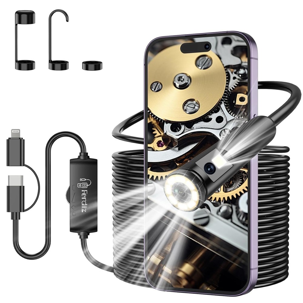 Endoscope Camera with Light, 1920P HD Borescope with 8 Adjustable LED Lights