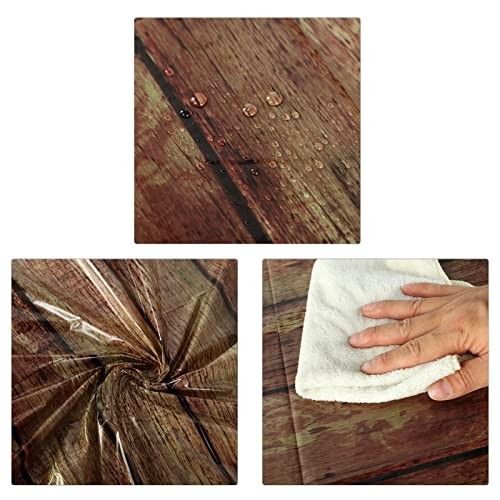 Pcs Wood Grain Round Tablecloth 84 Inch Rustic Plastic Table 6 Light Brown