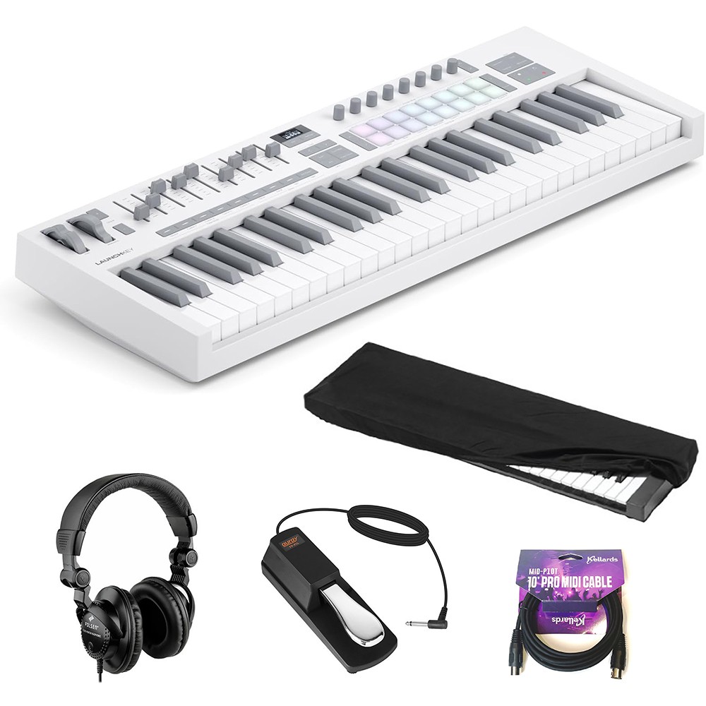 Novation Launchkey 49 MK4 USB MIDI Keyboard Controller (White, 49 Keys) KIT