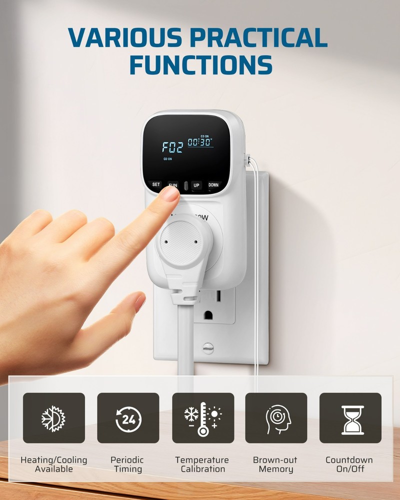 DEWENWILS 2 Digital Temperature Controller,Thermostat Outlet Plug,Cyclic Timing