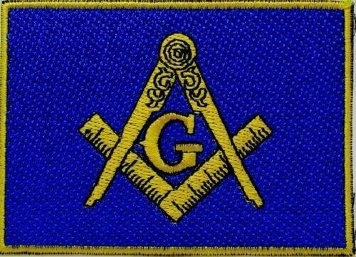 MASONIC FLAG EMBROIDERED PATCH iron-on FREEMASON BLUE SQUARE COMPASS