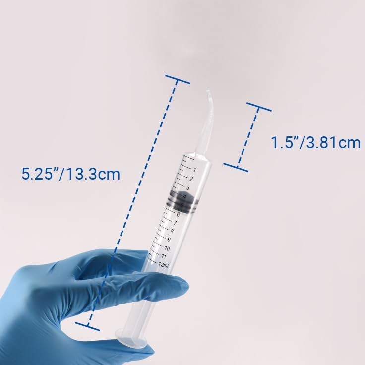 10Pcs Dental Irrigation Syringes Long Curved Tips Syringe Measurement 12CC