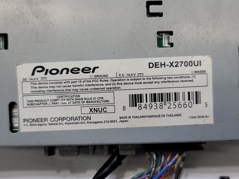 Pioneer DEH-X2700UI CD Receiver Faceplate