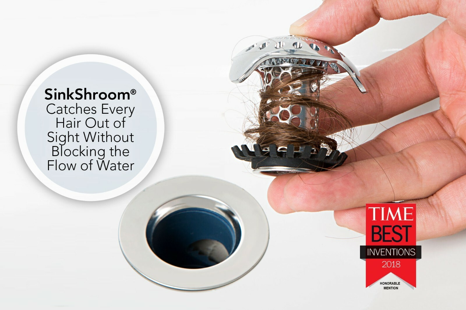 SinkShroom Ultra Strainer Drain Protector Hair Catcher with StopShroom for Sink