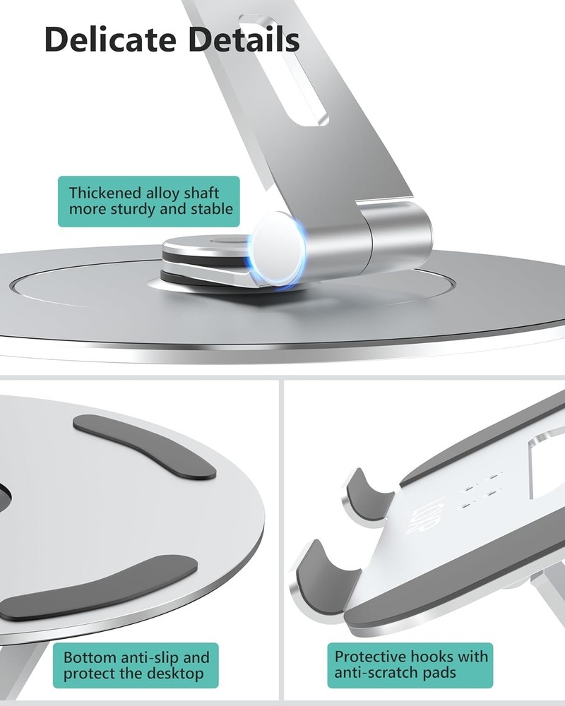 Laptop Stand with Phone Holder, Adjustable 360 Silver