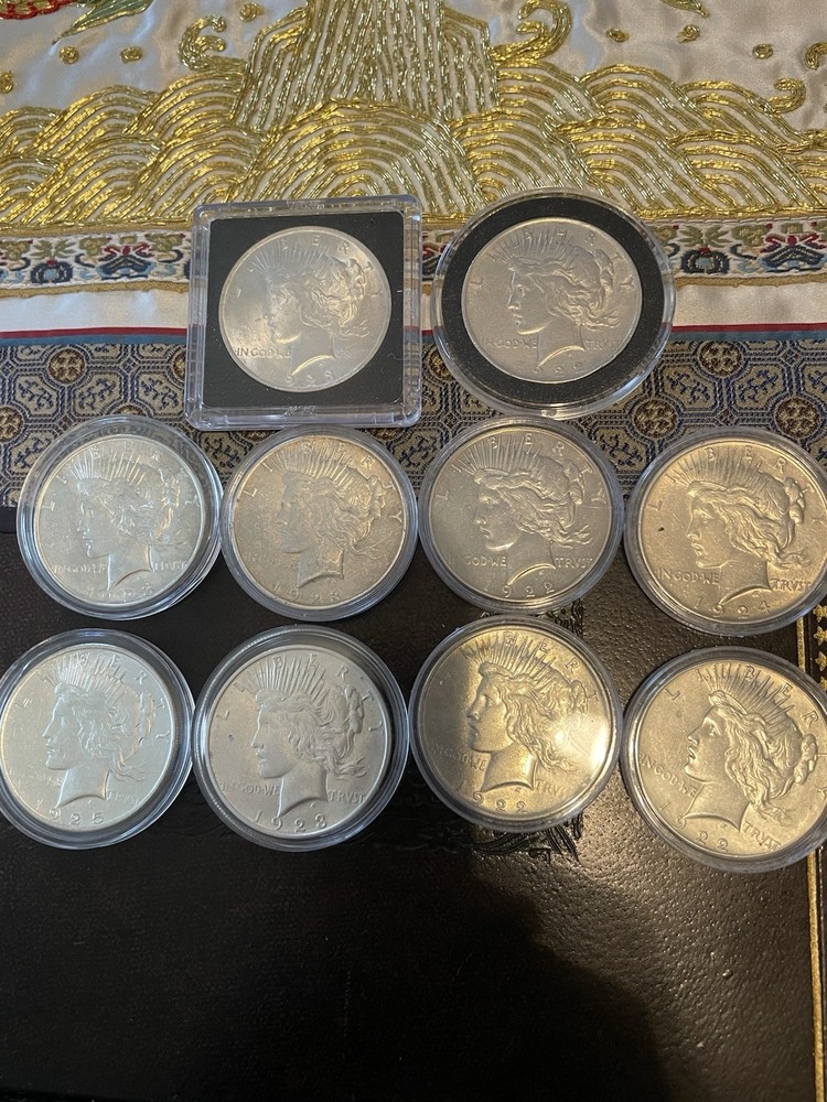 10 90% Silver Peace Dollars ( Circulated)