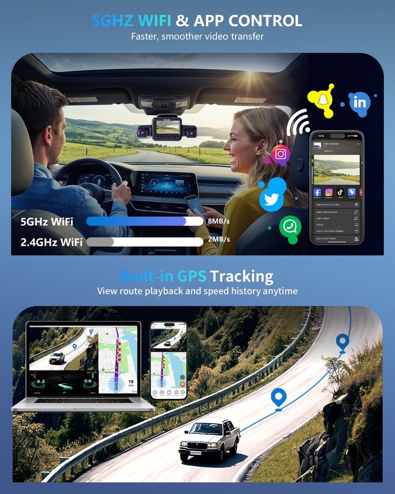 Dash Cam 4 Channel Front and Rear Inside, 360° Car Camera 4K UHD, Dash Camera...