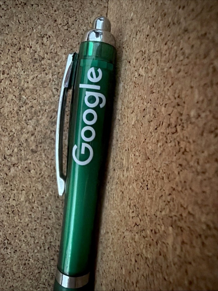 GOOGLE Green Pen With Logo, Blue Ink, Clicks Nicely
