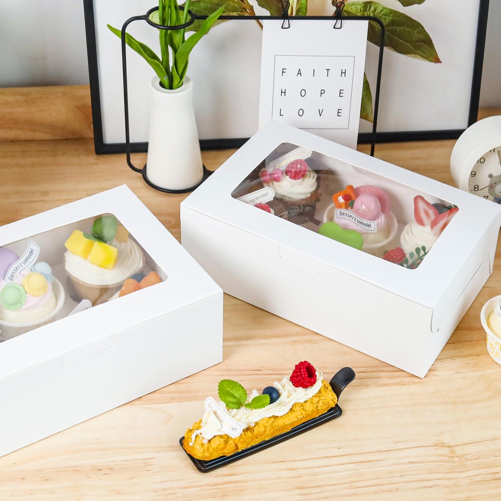 Cupcake Boxes with Inserts 6 Holders White Standard Bakery Boxes with Window ...