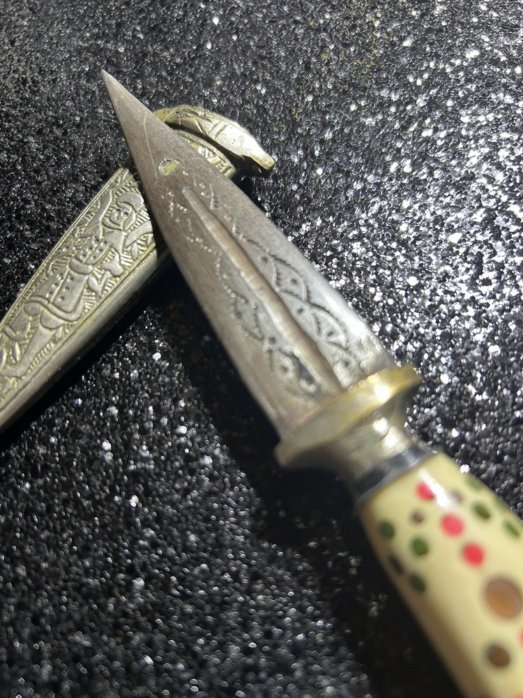 DAGGER Middle Eastern Silver With Alabaster Handle 8” Long VTG