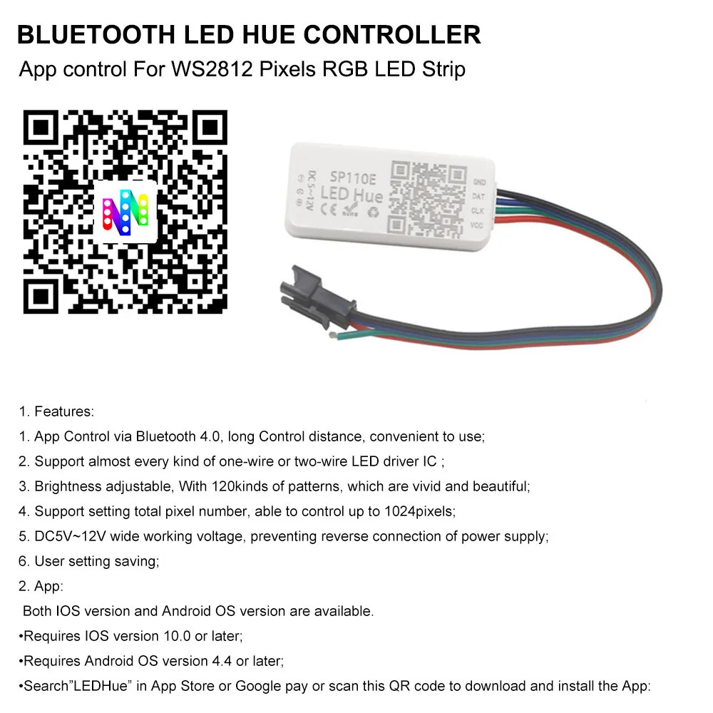 WS2812B Led Strip With SP110E USB Bluetooth Controller WS2812 30/60/144 Pixels/m