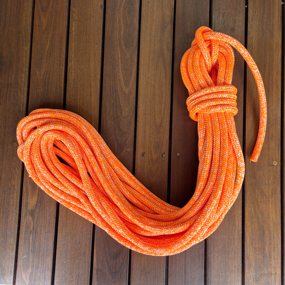 25.5m x 14mm Orange / White Polyester Double Braid Sheet Marine Rope Dock Line