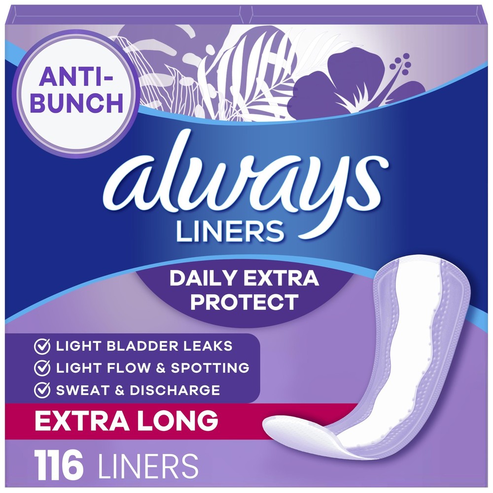 Always Daily Extra Protect Liners, Long Length, Unscented