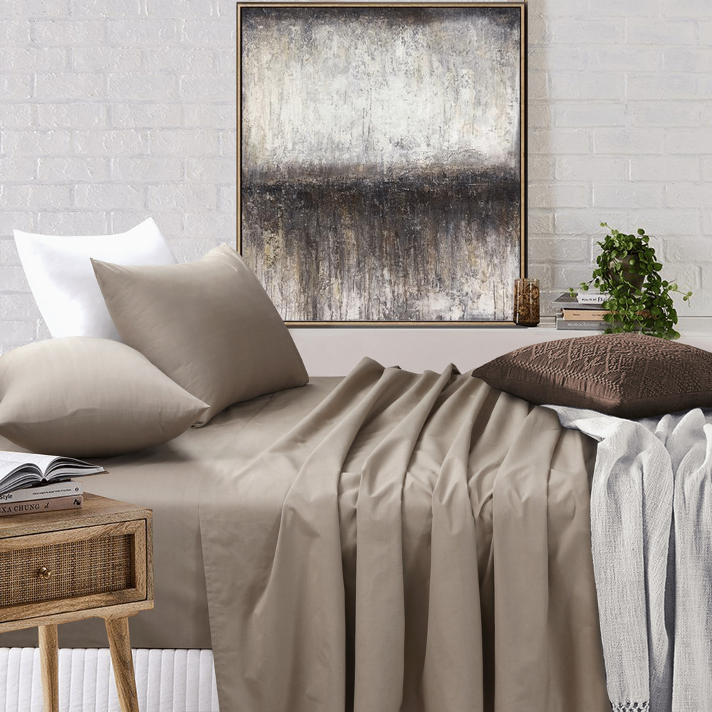 Beige Cotton Blend Flat Fitted Sheet Set Single/Double/Queen/King Bed Sheet