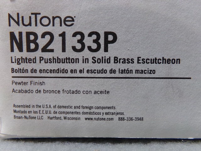 NuTone NB2133P Pewter Finish Rectangle Lighted Pushbutton Doorbell Solid Brass