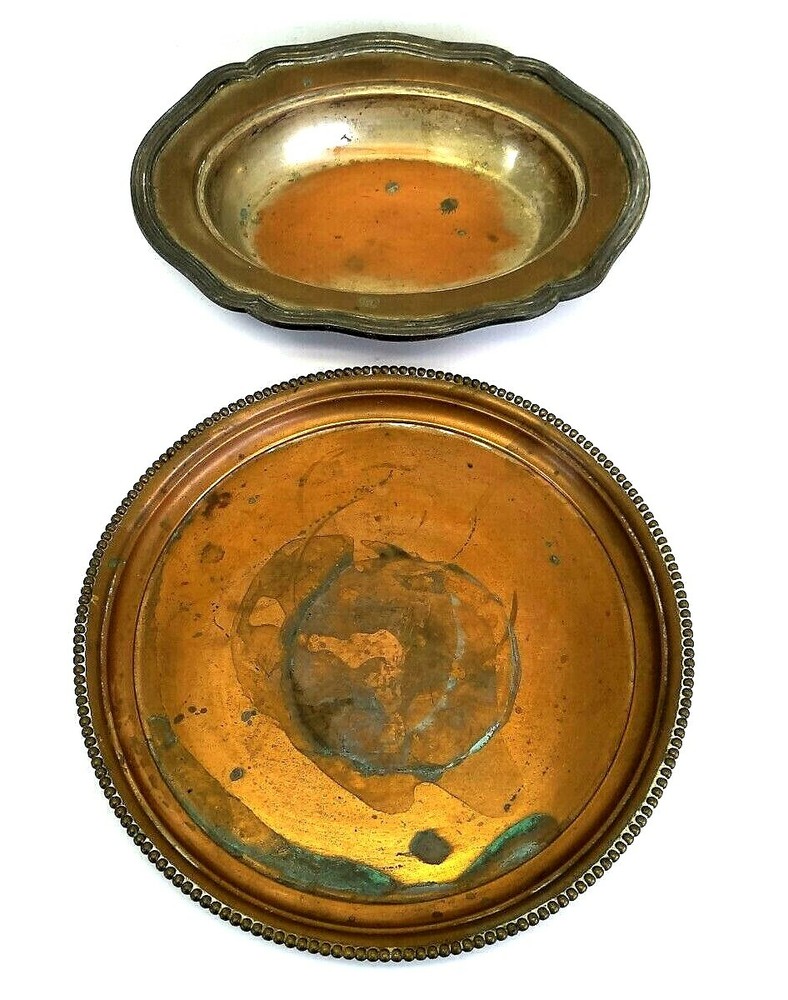 Antique Copper Metal Plant Tray Serving Bowl Metalware Sheffield 722 Hallmarks