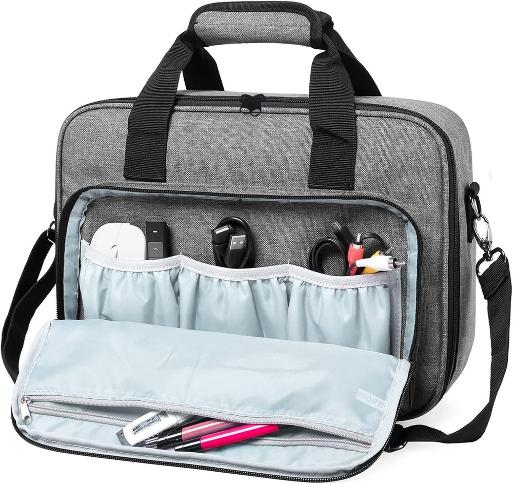 Projector Carrying Case with Accessories Storage Pockets and Adjustable Shoulder