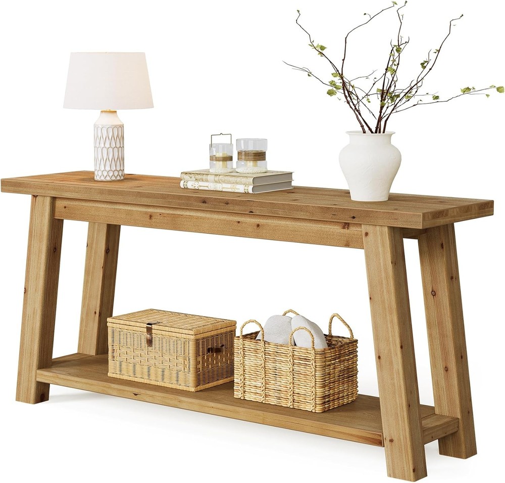 70.9" Solid Wood Console Table Entryway 2-Tier Sofa Table Behind Couch Farmhouse