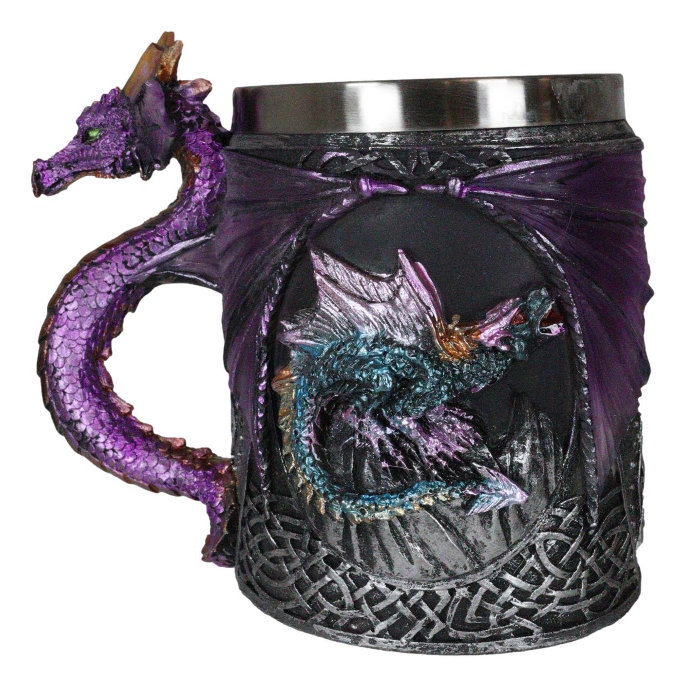 Ebros Conception Blue Fire Purple Dragon Beer Stein Tankard Coffee Cup Mug 12oz