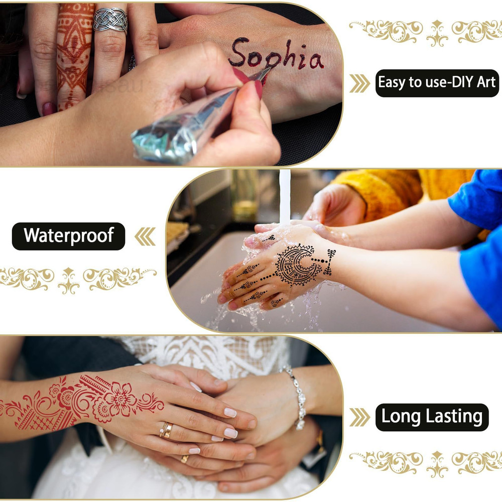 Temporary Stencils Tattoos Multiple Sizes, 4P-Red1 Black2 Maroon1