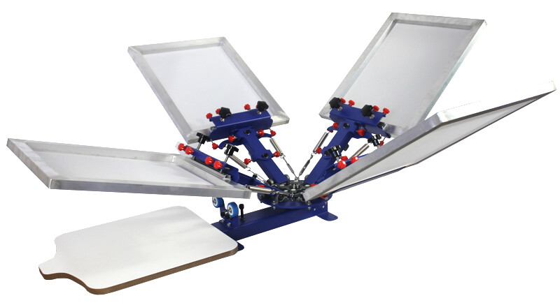 4 Color 1 Station Printing Machine & Flash Dryer Kit with Squeegee Screen Frames