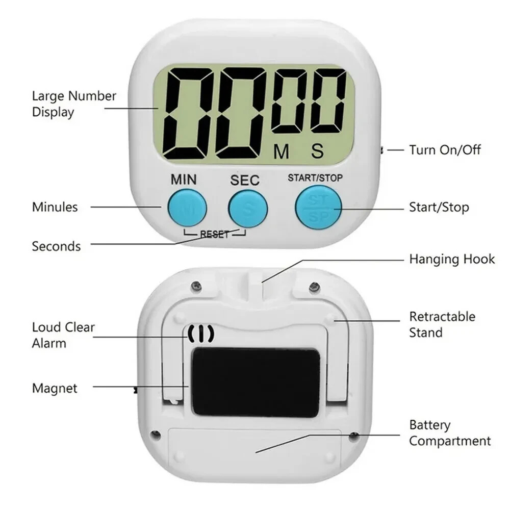 Large LCD Digital Kitchen Cooking Timer Count Down Up Clock Loud Alarm Magnetic