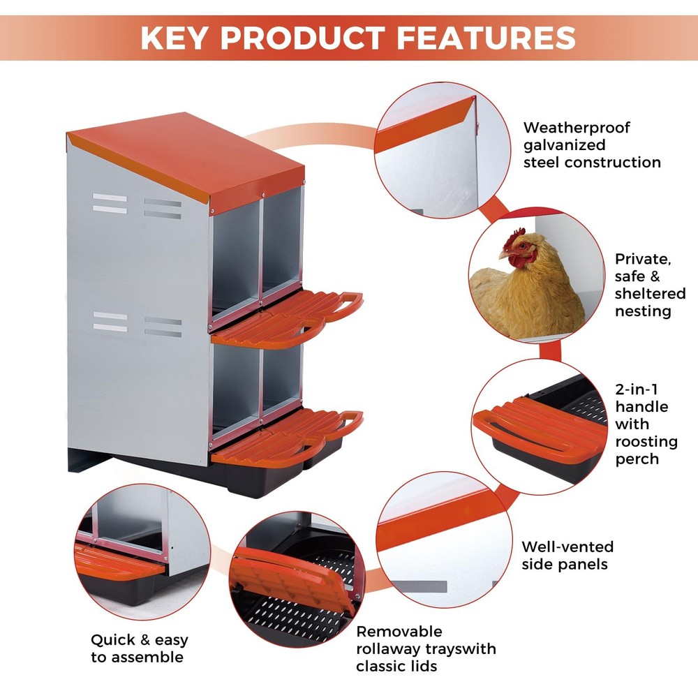 Chicken Nesting Boxes for Chicken Coop, 4 Compartments Chicken Laying Boxes