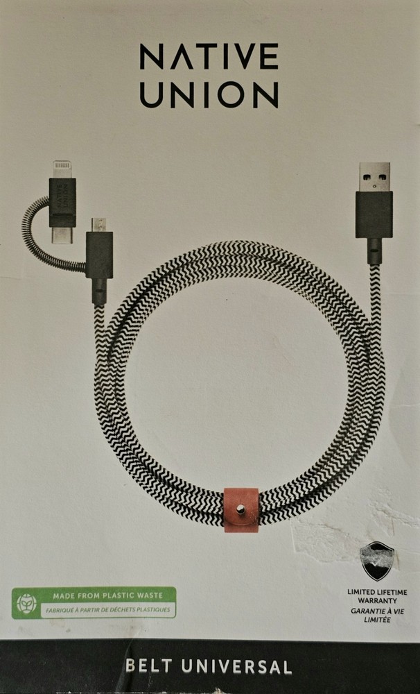 Native Union 6.5' USB Type A-to-Micro-USB/MFi/USB Type C Cable - Zebra