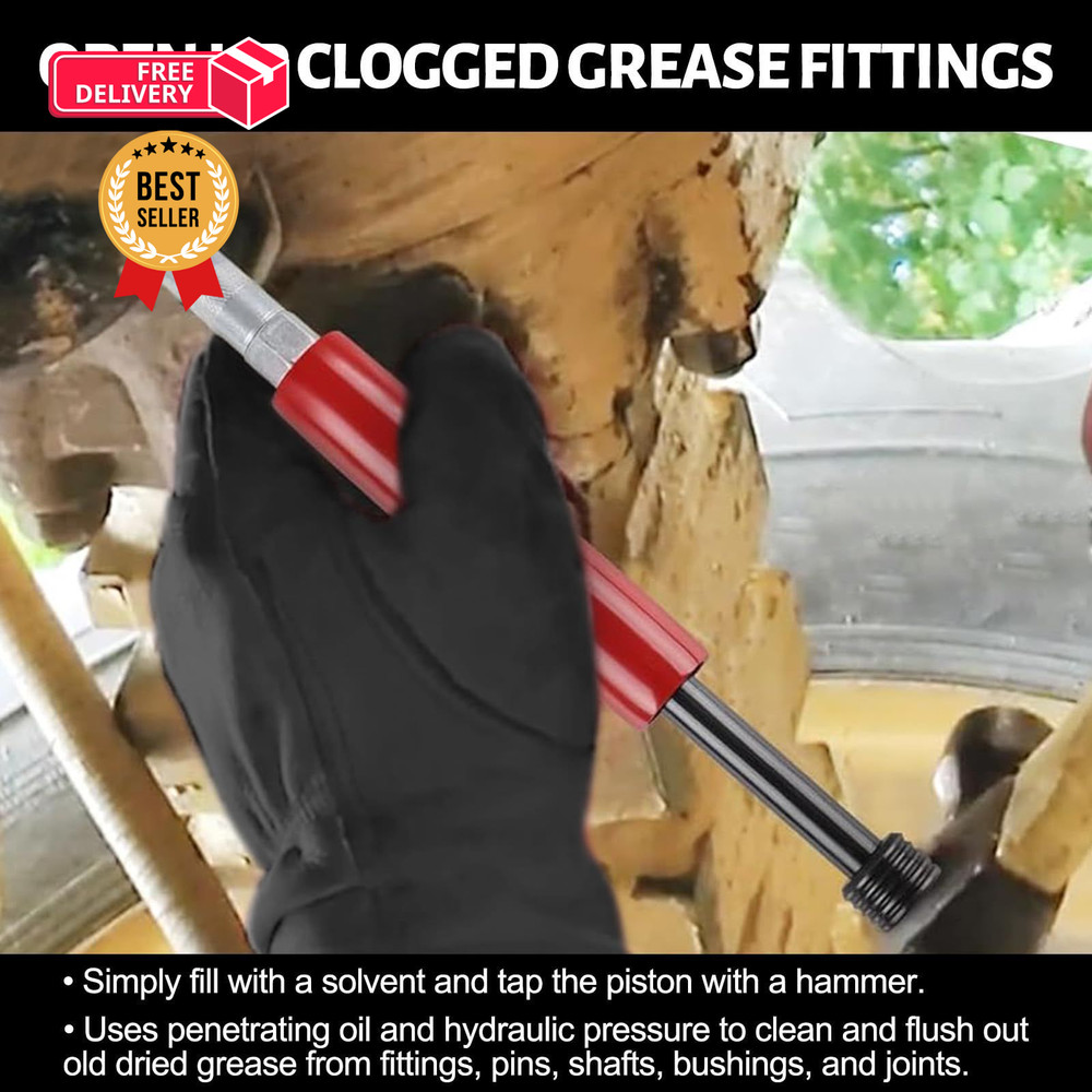 Grease Fitting Cleaning Tool, Cleans and Flushes Out Old Dried Red