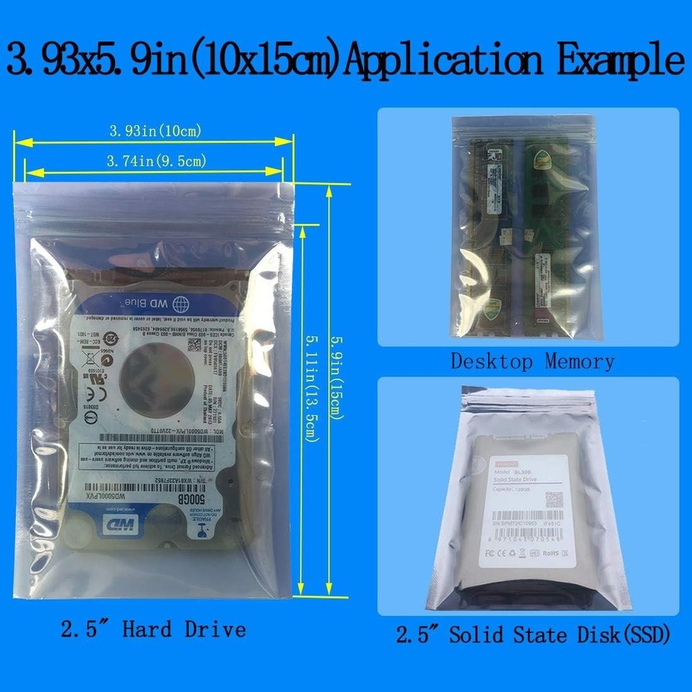 Translucent Resealable ESD Bags with 100 Labels - For All Electronics Types