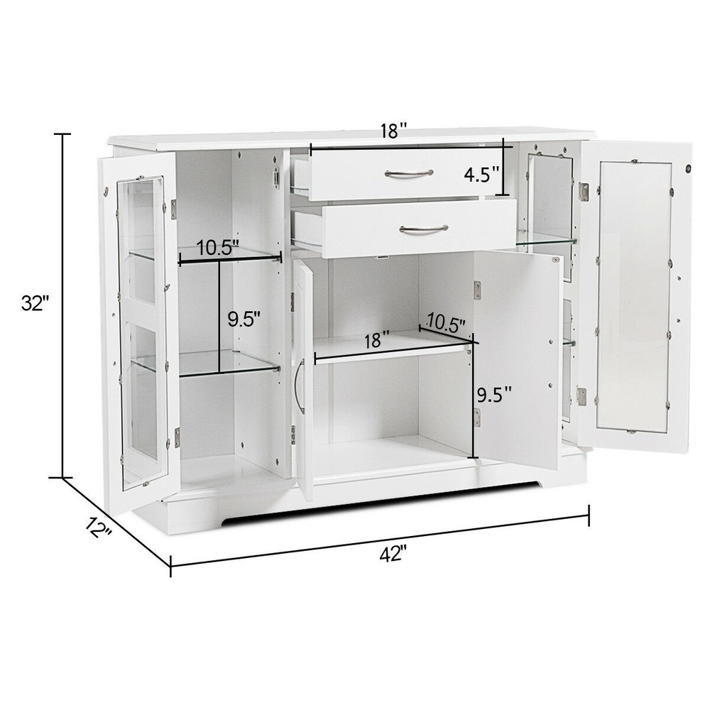 Buffet Storage Cabinet Console Table Server W/Glass Door Drawers Kitchen
