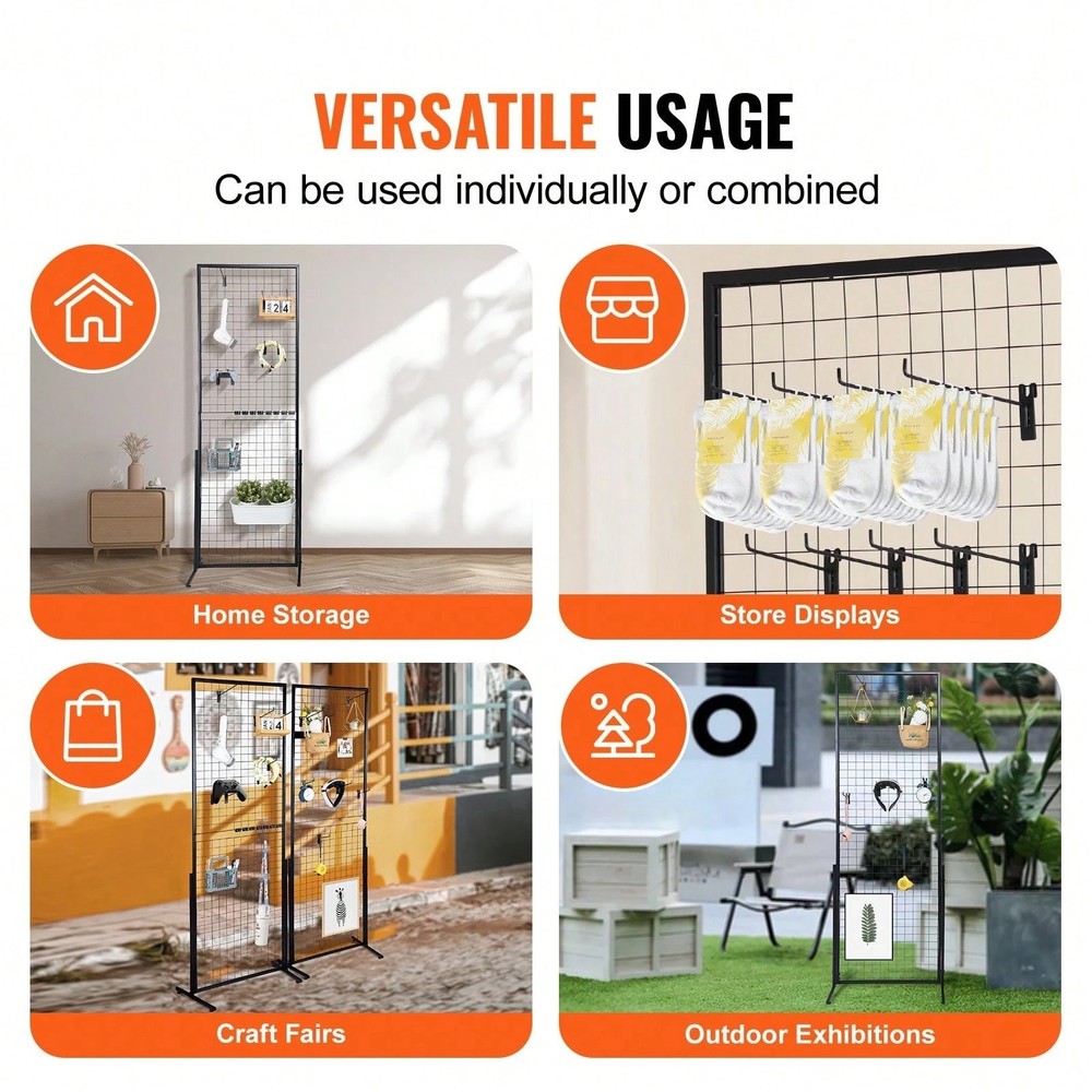 2Pcs 2x5.6ft Grid Wall Panel Tower Retail Display Rack with T-Base Hooks Clips