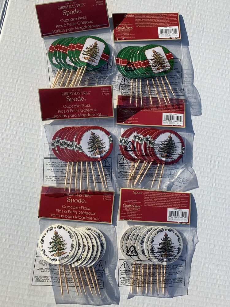 SPODE Christmas Tree Cupcake Muffin PIcks Decoration 6 packs