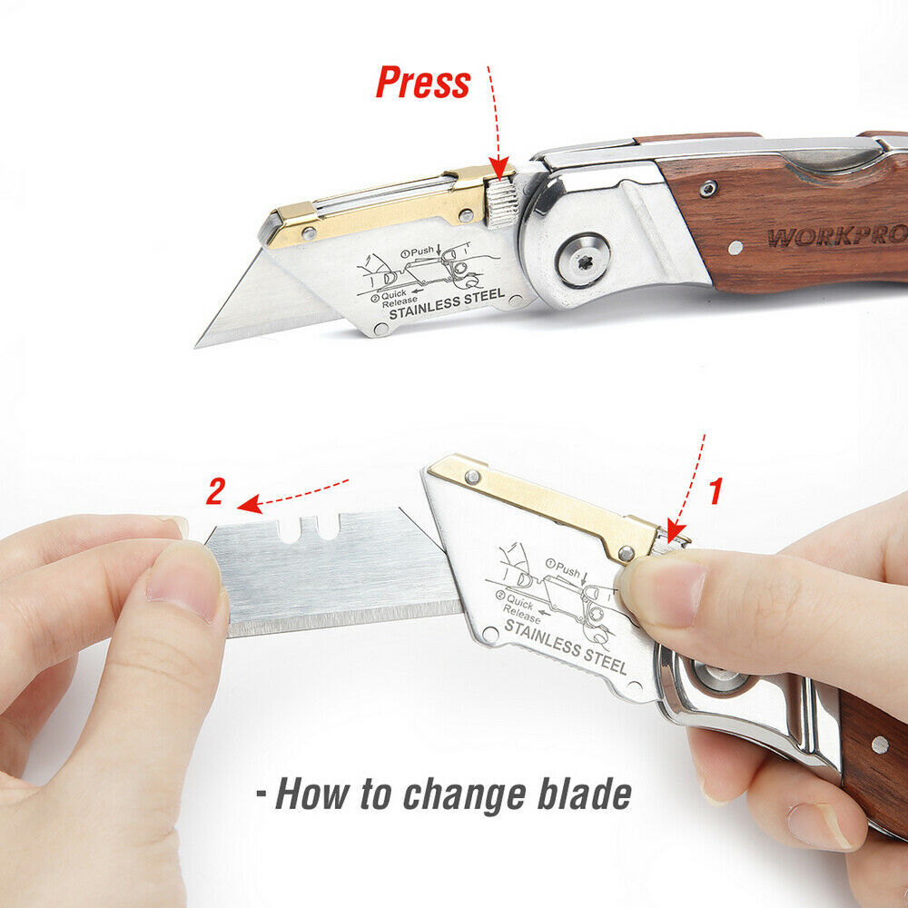 WORKPRO Compact Folding Utility Knife Belt Clip Back Lock Quick-Change Blades US