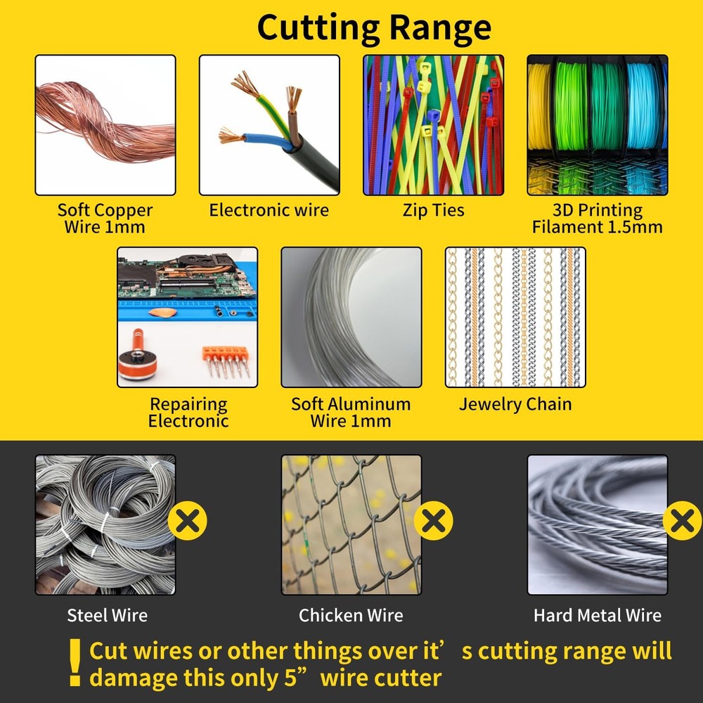 5pcs Micro Flush Cutters Internal Spring Diagonal Soft Copper Wire 5in Yellow
