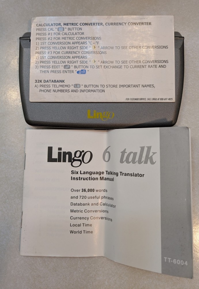 Lingo 6 Talk Language Talking Translator TT-6004 Handheld With Guide and Case