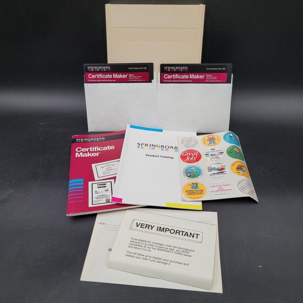 Vintage Computing Springboard Certificate Maker Commodore 64 128 UNTESTED C64
